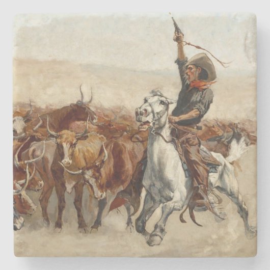 Dessous-de-verre En Pierre Le Roundup Western Art par Frederic Remington (Devant)