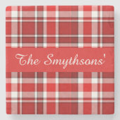 Dessous-de-verre En Pierre Le tartan blanc rouge | de plaid ajoutent votre (Devant)