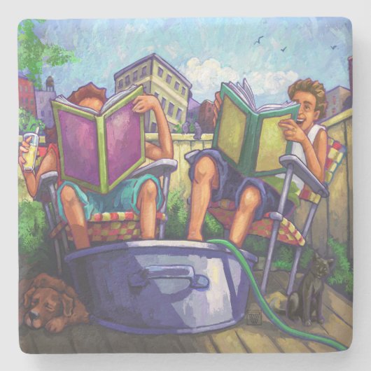 Dessous-de-verre En Pierre Lecture en été (Devant)