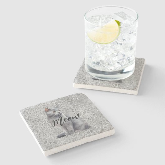Dessous-de-verre En Pierre Leopard Grey Meow Kitty Chat (Côté)