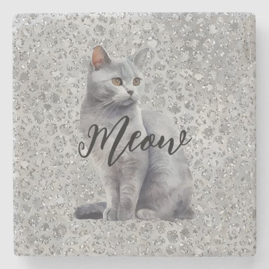 Dessous-de-verre En Pierre Leopard Grey Meow Kitty Chat (Devant)