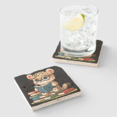 Dessous-de-verre En Pierre Léopard Mignon en Train de Lire (Côté)