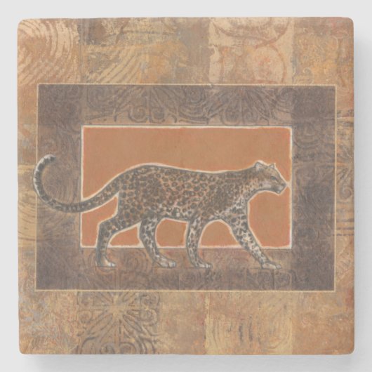Dessous-de-verre En Pierre Leopard sur Orange et Arrière - plan Brown (Devant)