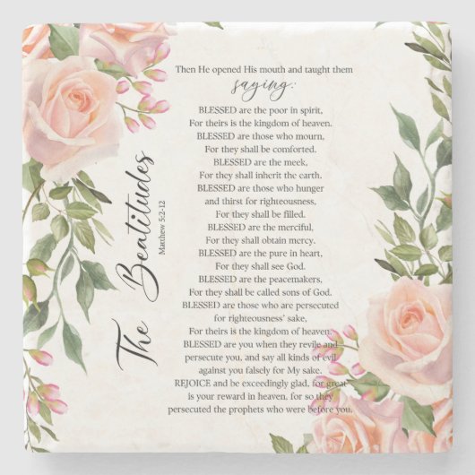 Dessous-de-verre En Pierre Les Béatitudes Matthieu 5:3-12 Écritures Roses (Devant)