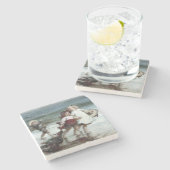 Dessous-de-verre En Pierre Les filles jouant comme des chevaux sur la plage (Côté)