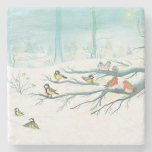 Dessous-de-verre En Pierre Les oiseaux forestiers en hiver