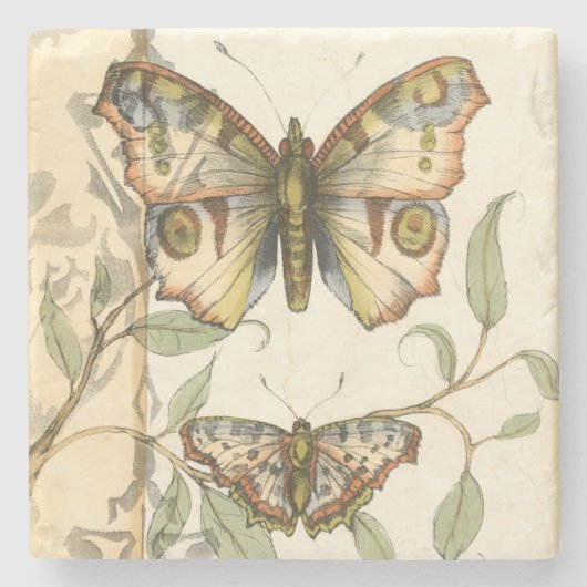 Dessous-de-verre En Pierre Les papillons Tandem sur les Feuilles verts (Devant)
