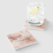 Dessous-de-verre En Pierre Lessive de mariage florale rose doré romantique (Côté)