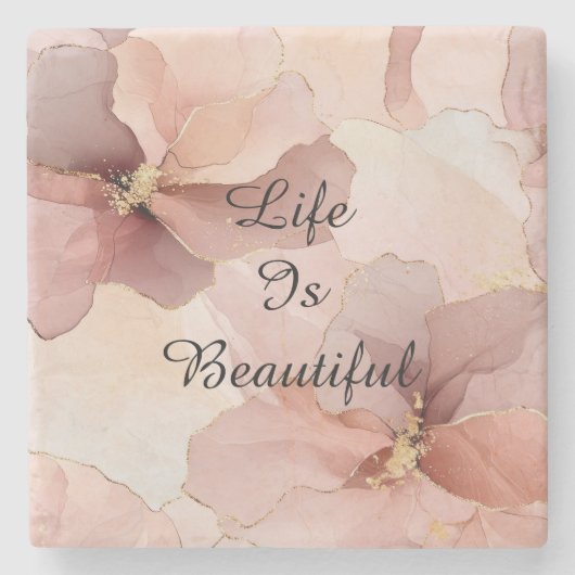 Dessous-de-verre En Pierre Lessive de mariage florale rose doré romantique (Devant)