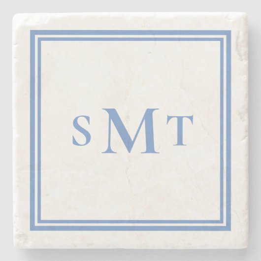 Dessous-de-verre En Pierre LETTRE BLEUE ET BLANCHE TROIS LETTRE MONogramme (Devant)