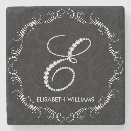 Dessous-de-verre En Pierre LETTRE CHAMBRE CHAMBRE E MONogramme (Devant)