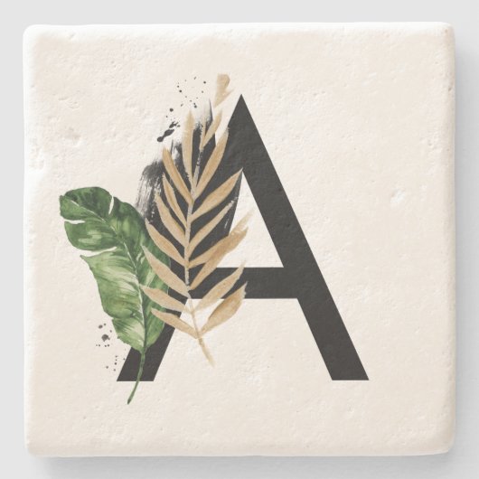 Dessous-de-verre En Pierre LETTRE Feuille Tropicale Faux Gold Foil A Monogram (Devant)