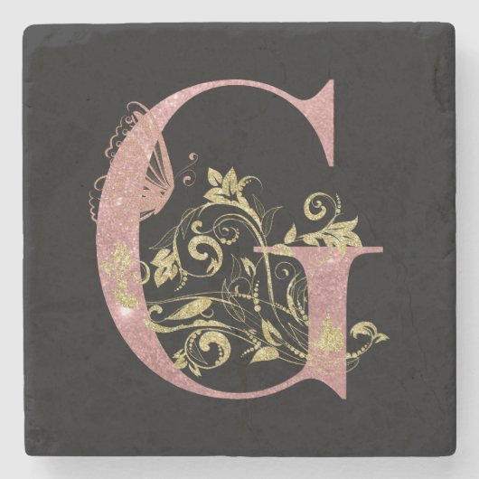 Dessous-de-verre En Pierre LETTRE Florale Parties scintillant rose G (Devant)