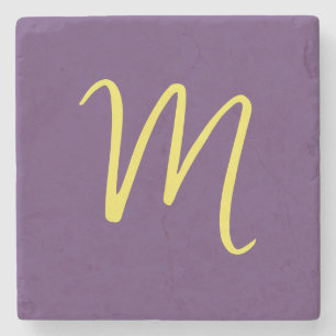 Dessous-de-verre En Pierre Lettre initiale Monogramme élégant Indigo jaune