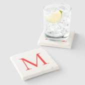 Dessous-de-verre En Pierre Lettre initiale rouge blanc monogrammed profession (Côté)