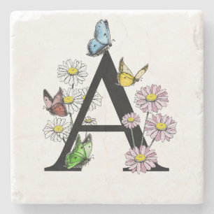 Dessous-de-verre En Pierre LETTRE MONOGRAPHIQUE Fleur D'ANNIVERSAIRE A