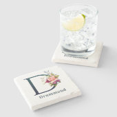 Dessous-de-verre En Pierre LETTRE MONOGRAPHIQUE Florale D (Côté)