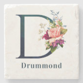Dessous-de-verre En Pierre LETTRE MONOGRAPHIQUE Florale D (Devant)