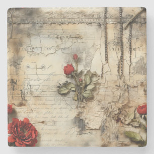 Dessous-de-verre En Pierre Lettre vintage d'amour parchemin avec fleurs (10)