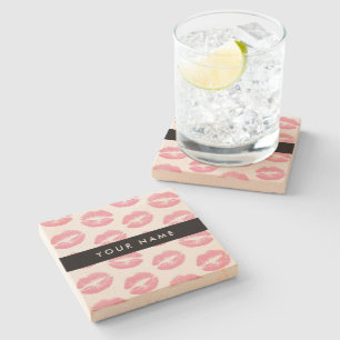 Dessous-de-verre En Pierre Lèvres Roses, Baiser, Baguette à lèvres, Votre Nom
