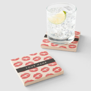 Dessous-de-verre En Pierre Lèvres Rouges, Baiser, Baguette à lèvres, Votre No