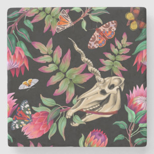 Dessous-de-verre En Pierre Licorne de la Forêt Magique Modèle Sombre.