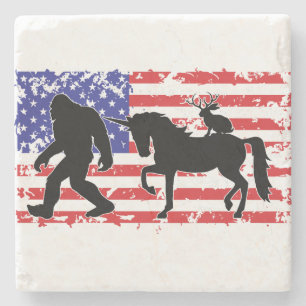 Dessous-de-verre En Pierre Licorne, Jackalope, Bigfoot et le drapeau américai