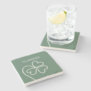 Dessous-de-verre En Pierre Ligne feuille de fermeture minimaliste dessin vert