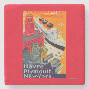 Dessous-de-verre En Pierre Ligne française affiche de voyage, Le Havre à