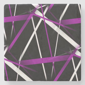 Dessous-de-verre En Pierre Lignes Abstraites violettes et blanches en noir