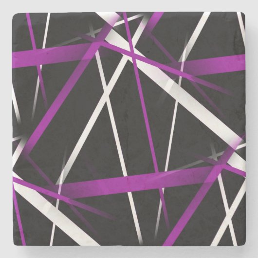 Dessous-de-verre En Pierre Lignes Abstraites violettes et blanches en noir (Devant)