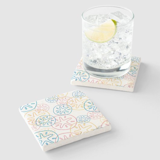 Dessous-de-verre En Pierre Lignes de Dollar de Sable Rouge Jaune Bleu (Côté)