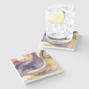 Dessous-de-verre En Pierre Lignes fluides couleur abstraite violette et dorée