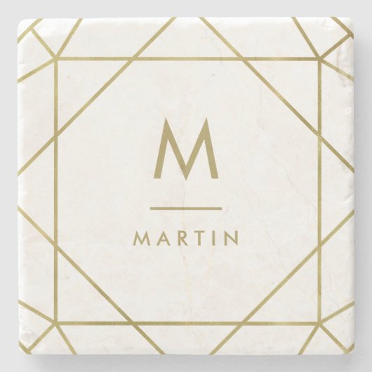 Dessous-de-verre En Pierre Lignes géométriques modernes Faux Gold avec Monogr (Devant)