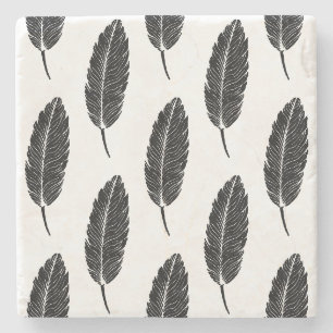 Dessous-de-verre En Pierre Linocut en plumes rustiques noir et blanc