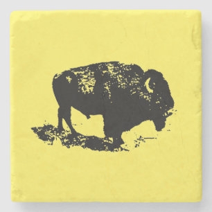Dessous-de-verre En Pierre Lithographie de bison de buffle Élégant noir jaune