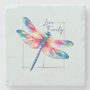 Dessous-de-verre En Pierre Live Freely - Dragonfly artistique