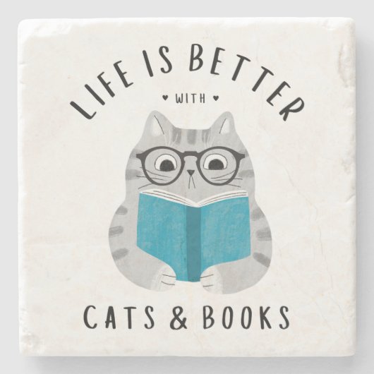 Dessous-de-verre En Pierre Livre mignon Lover Chat livre lecture (Devant)