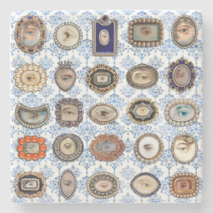 Dessous-de-verre En Pierre L'OEil de l'Amour de Victoria dans un damas bleu e