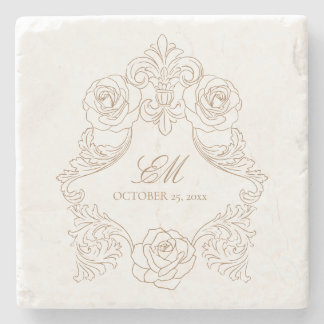 Dessous-de-verre En Pierre Logo de mariage marron doré au monogramme de la cr