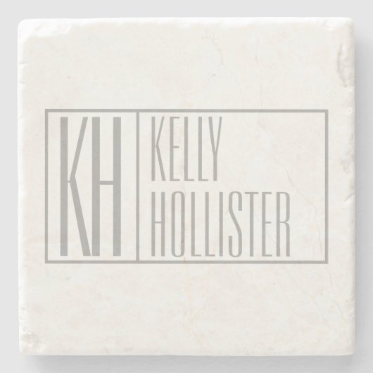 Dessous-de-verre En Pierre Logo Moderne Grey Initiales & Nom (Devant)