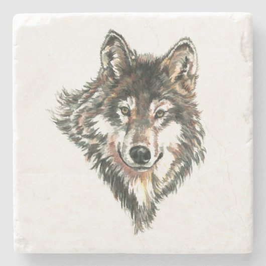 Dessous-de-verre En Pierre Logo Wolf Head Aquarelle (Devant)