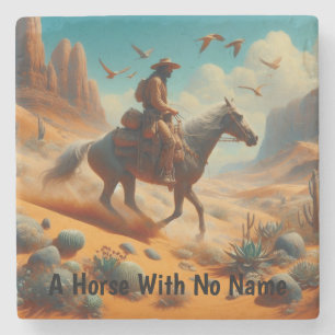Dessous-de-verre En Pierre Lone Cowboy dans Desert Canyon - Surreal Western A