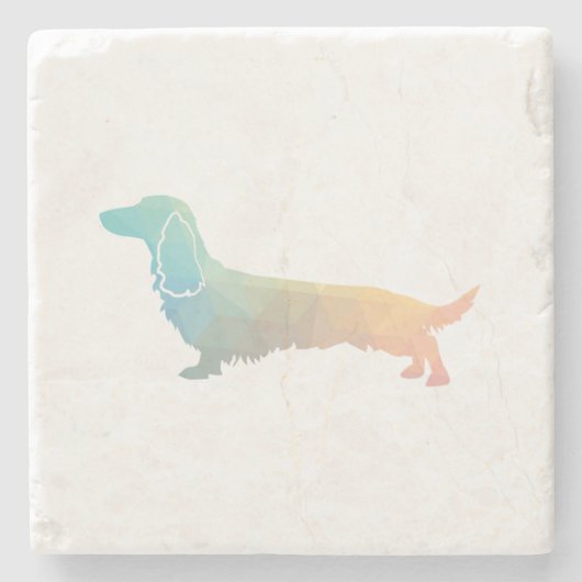 Dessous-de-verre En Pierre Long Haired Dachshund Geo Silhouette Pastel (Devant)