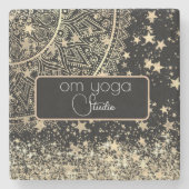 Dessous-de-verre En Pierre Lotus Mandala avec étoiles d'or sur Black Customis (Devant)