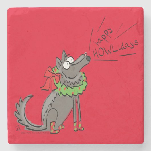 Dessous-de-verre En Pierre Loup Noël Funny Mignonnes Enfants (Devant)