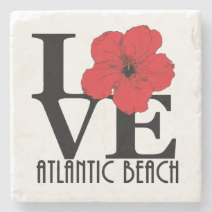 Dessous-de-verre En Pierre LOVE Atlantic Beach Floride Rouge Hibiscus
