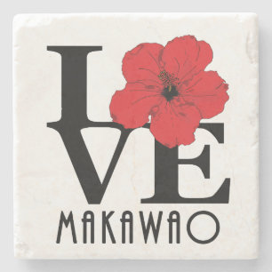 Dessous-de-verre En Pierre LOVE Makawao Hawaii Hibiscus rouge