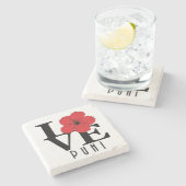 Dessous-de-verre En Pierre LOVE Puhi Hawaii Red Hibiscus (Côté)