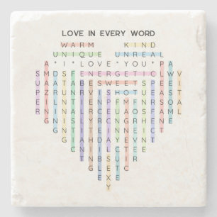 Dessous-de-verre En Pierre Love Word Quest - Puzzle du coeur - Je t'aime